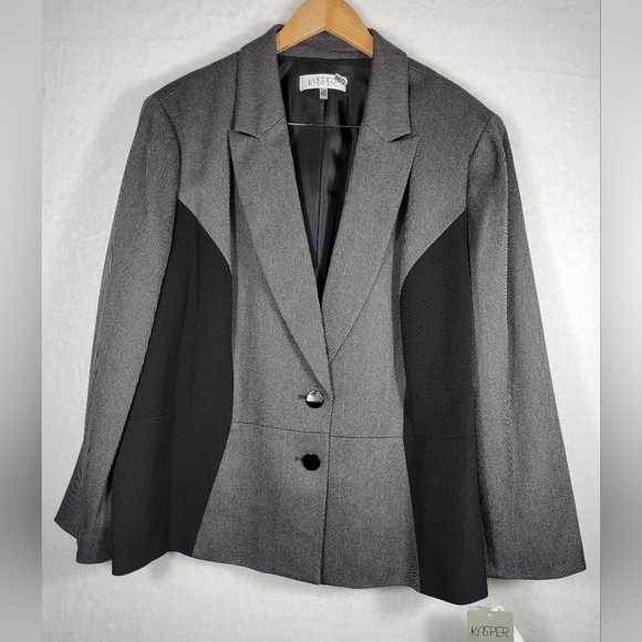 Kasper NWT womens herringbone Notched Collar Two Button Blazer Sz 24 business - Picture 4 of 8